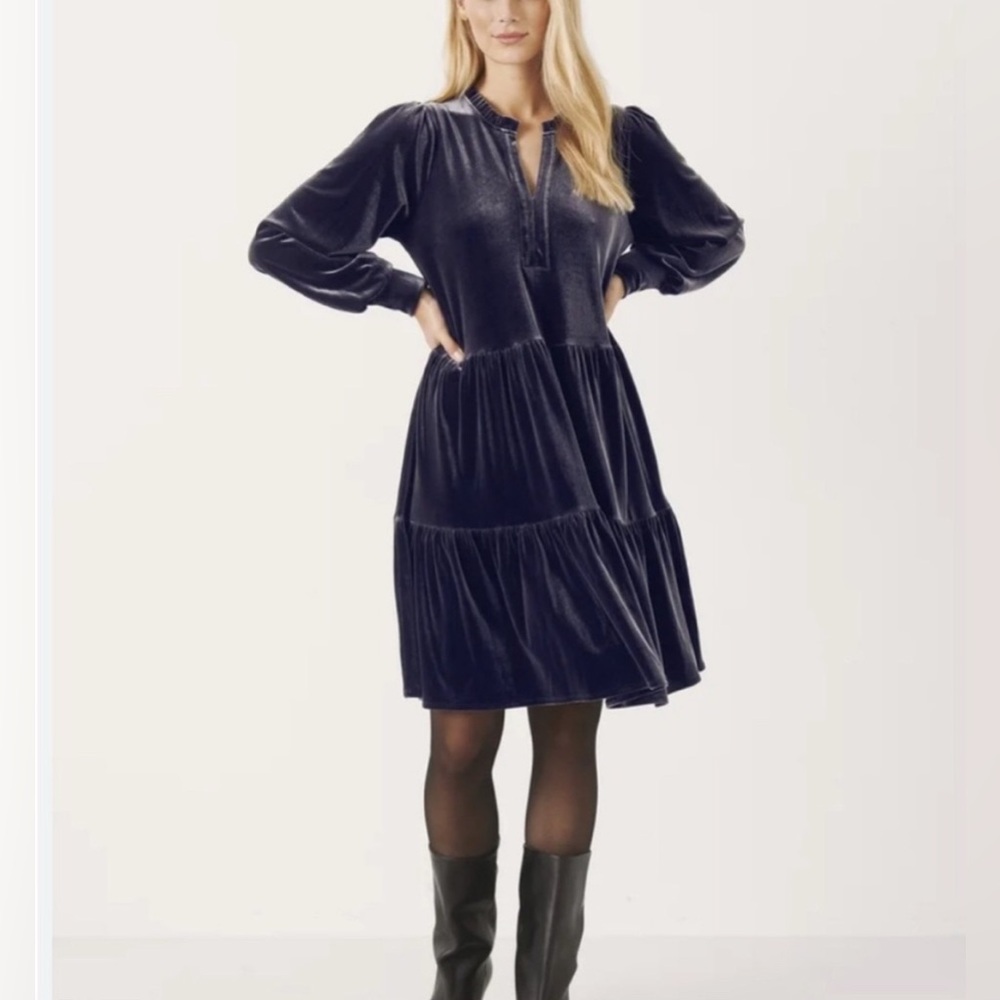 NWT Kate & Sam Charcoal Gray Velvet Tiered Ruffle Boho Dress - Large